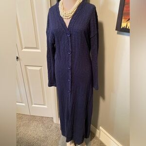 Long Navy Semi Sheer Knit Cardigan Size Large